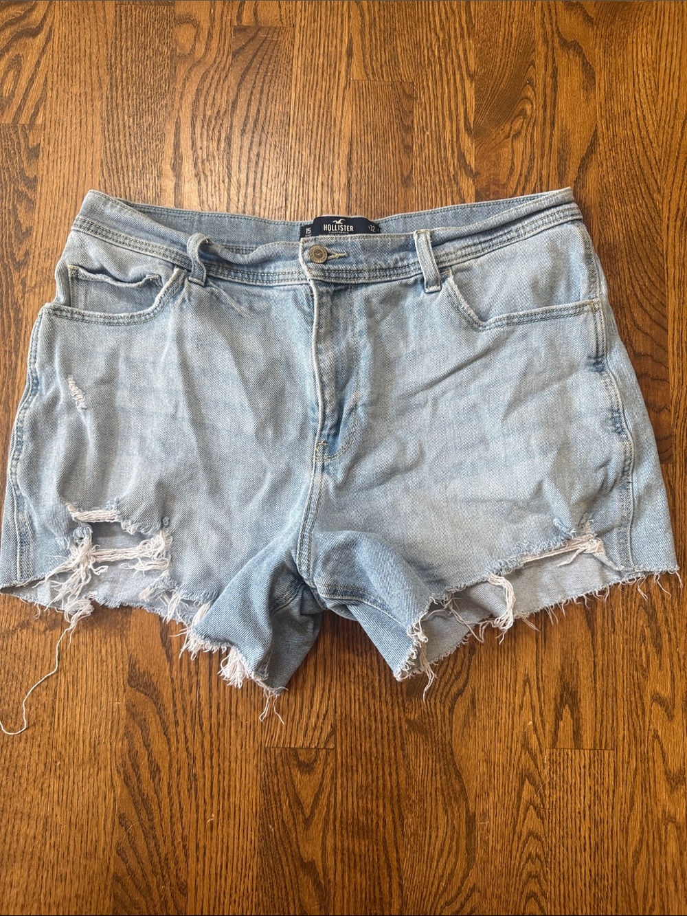 Hollister Light Wash Frayed Hem Denim Cutoff Shorts